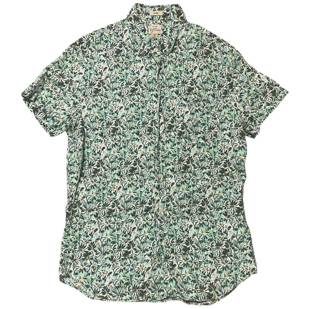 J.Crew Mens Slim Fit 100% Linen Daisy Floral Short Sleeve Button Down Shirt M - Picture 5 of 8